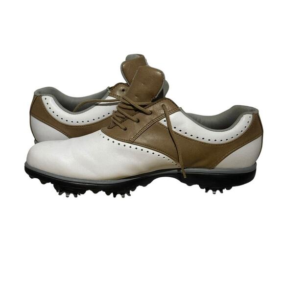 FootJoy Saddle Golf Shoes White Brown Men's Size 9.5 Leather Spiked 93914 - Picture 7 of 9